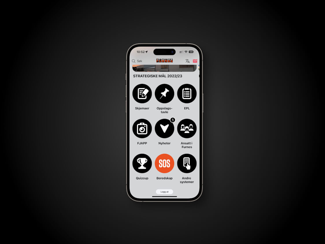 App for ansatte i Furnes Jernstøperi på en iPhone. Foto.